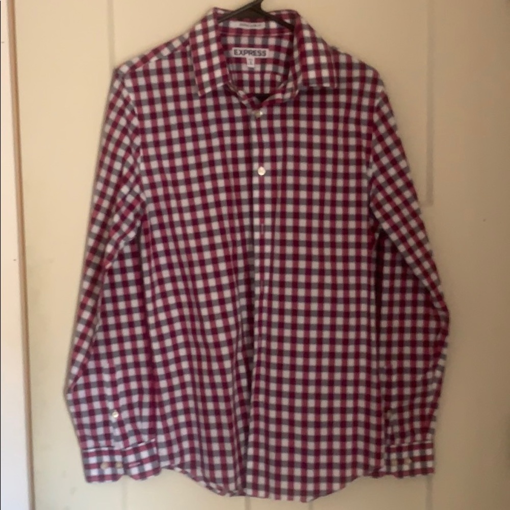 Express red blue and white plaid shirt